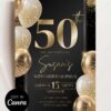 Luxury Black Gold 50th Birthday Invite Template | Editable Birthday Invitation | Canva Template Luxury Black Gold 50th Birthday Invite Template | Editable Birthday Invitation | Canva Template