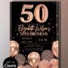 Rose Gold Black 50th Birthday Party Invitation Canva Template | 30th 40th Birthday Printable Card Rose Gold Black 50th Birthday Party Invitation Canva Template | 30th 40th Birthday Printable Card