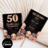 Rose Gold Black 50th Birthday Party Invitation Canva Template | 30th 40th Birthday Printable Card Rose Gold Black 50th Birthday Party Invitation Canva Template | 30th 40th Birthday Printable Card