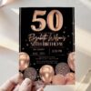 Rose Gold Black 50th Birthday Party Invitation Canva Template | 30th 40th Birthday Printable Card Rose Gold Black 50th Birthday Party Invitation Canva Template | 30th 40th Birthday Printable Card