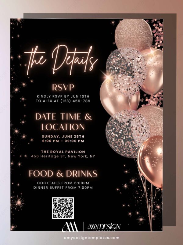 Luxury Rose Gold 30th 40th 50th Birthday Invitation Card Canva Template | Elegant Rose Gold Birthday Editable Any Age Luxury Rose Gold 30th 40th 50th Birthday Invitation Card Canva Template | Elegant Rose Gold Birthday Editable Any Age