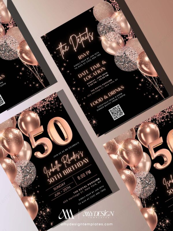 Luxury Rose Gold 30th 40th 50th Birthday Invitation Card Canva Template | Elegant Rose Gold Birthday Editable Any Age Luxury Rose Gold 30th 40th 50th Birthday Invitation Card Canva Template | Elegant Rose Gold Birthday Editable Any Age