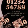 Luxury Rose Gold 30th 40th 50th Birthday Invitation Card Canva Template | Elegant Rose Gold Birthday Editable Any Age Luxury Rose Gold 30th 40th 50th Birthday Invitation Card Canva Template | Elegant Rose Gold Birthday Editable Any Age