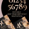 Minimalist Black Gold 30th 40th 50th Birthday Invitation | Elegant Any Age Birthday Card | Editable Canva Template Minimalist Black Gold 30th 40th 50th Birthday Invitation | Elegant Any Age Birthday Card | Editable Canva Template