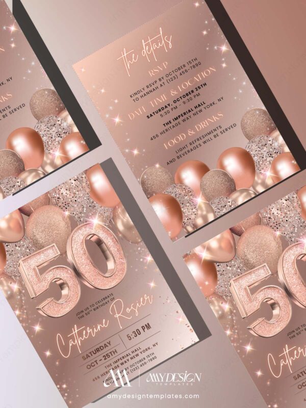 Sparkling Rose Gold 30th 40th 50th Birthday Invitation | Elegant Any Age Birthday Card Canva Template Sparkling Rose Gold 30th 40th 50th Birthday Invitation | Elegant Any Age Birthday Card Canva Template