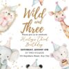 Wild and Three Animal Party Birthday Invitation Canva Template Editable | Safari Friends Animals Birthday Invite Printable Wild and Three Animal Party Birthday Invitation Canva Template Editable | Safari Friends Animals Birthday Invite Printable