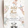 Wild and Three Animal Party Birthday Invitation Canva Template Editable | Safari Friends Animals Birthday Invite Printable Wild and Three Animal Party Birthday Invitation Canva Template Editable | Safari Friends Animals Birthday Invite Printable