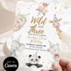 Wild and Three Animal Party Birthday Invitation Canva Template Editable | Safari Friends Animals Birthday Invite Printable Wild and Three Animal Party Birthday Invitation Canva Template Editable | Safari Friends Animals Birthday Invite Printable