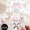 Safari Animal Birthday Invitation for Kids | Whimsical Baby Birthday Party Theme | Editable Canva Template Safari Animal Birthday Invitation for Kids | Whimsical Baby Birthday Party Theme | Editable Canva Template