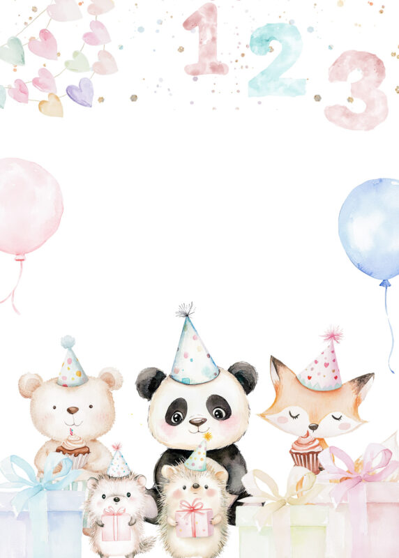 Free Blank Animal Party Birthday Invitation Card Printable White Background Template
