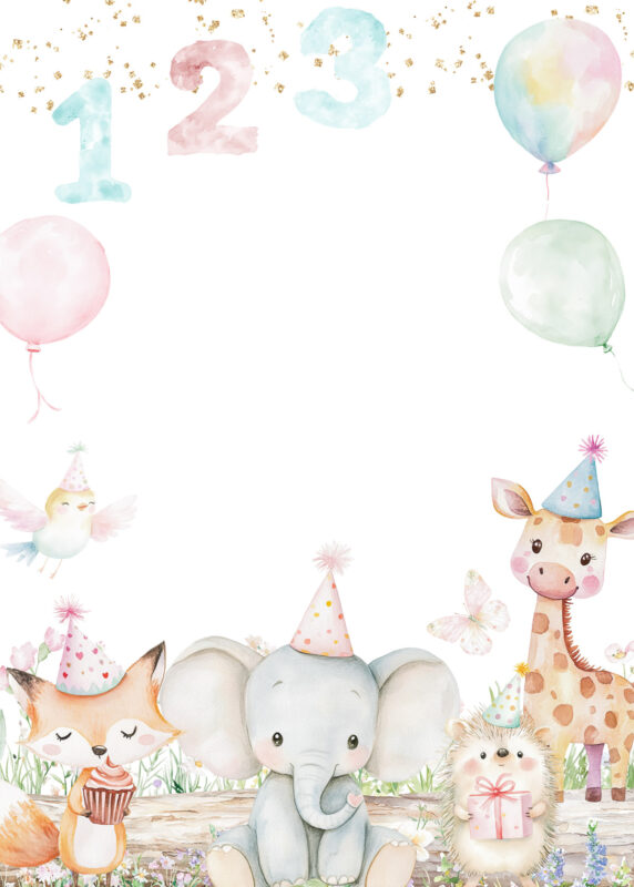 Free Blank Animal Party Birthday Invitation Card Printable White Background Template