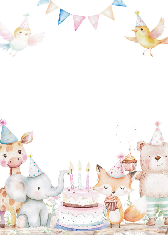 Free Blank Animal Party Birthday Invitation Card Printable White Background Template