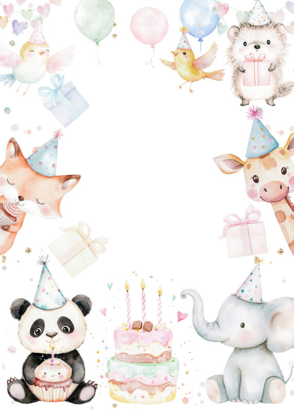 Free Blank Animal Party Birthday Invitation Card Printable White Background Template