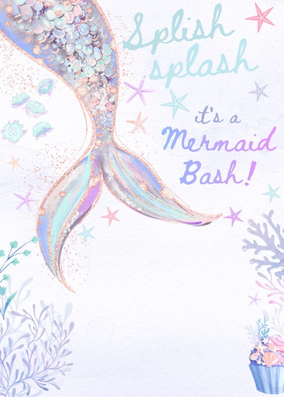 Free Mermaid Birthday Party Invitations Background Blank Card