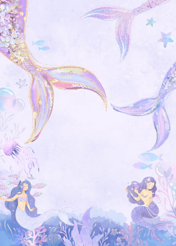 Free Mermaid Birthday Party Invitations Background Blank Card