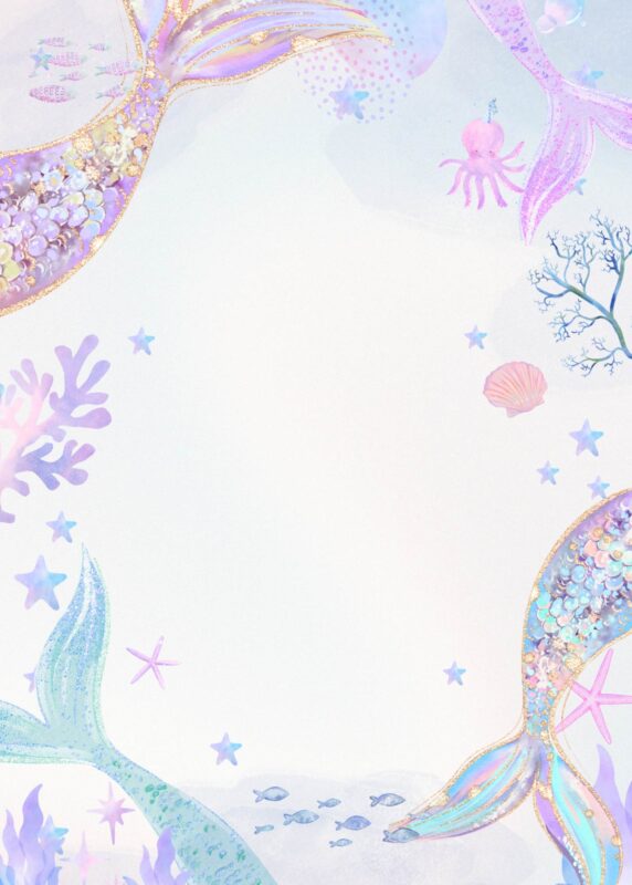 Free Mermaid Birthday Party Invitations Background Blank Card