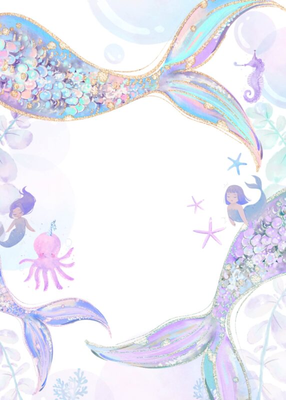 Free Mermaid Birthday Party Invitations Background Blank Card