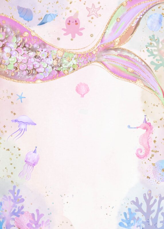 Free Mermaid Birthday Party Invitations Background Blank Card