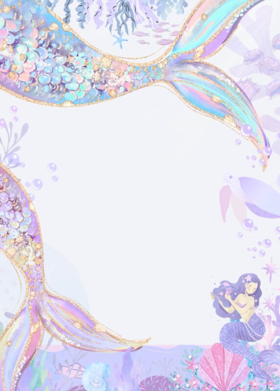 Free Mermaid Birthday Party Invitations Background Blank Card