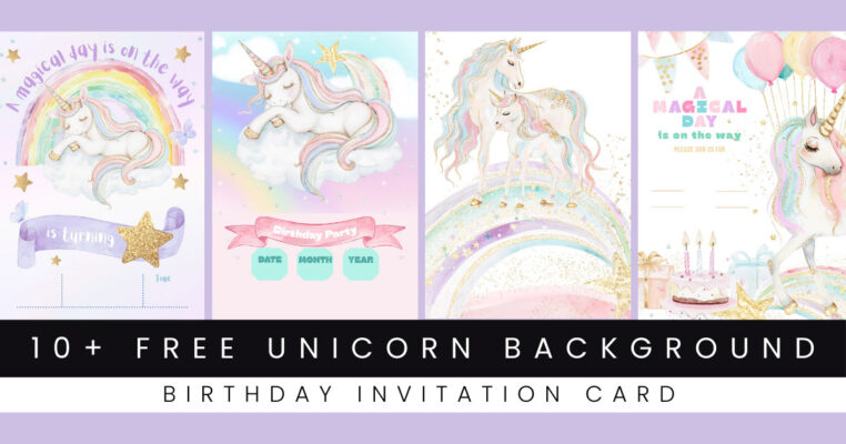 Free Unicorn Birthday Party Invitation Card Blank Background Templates