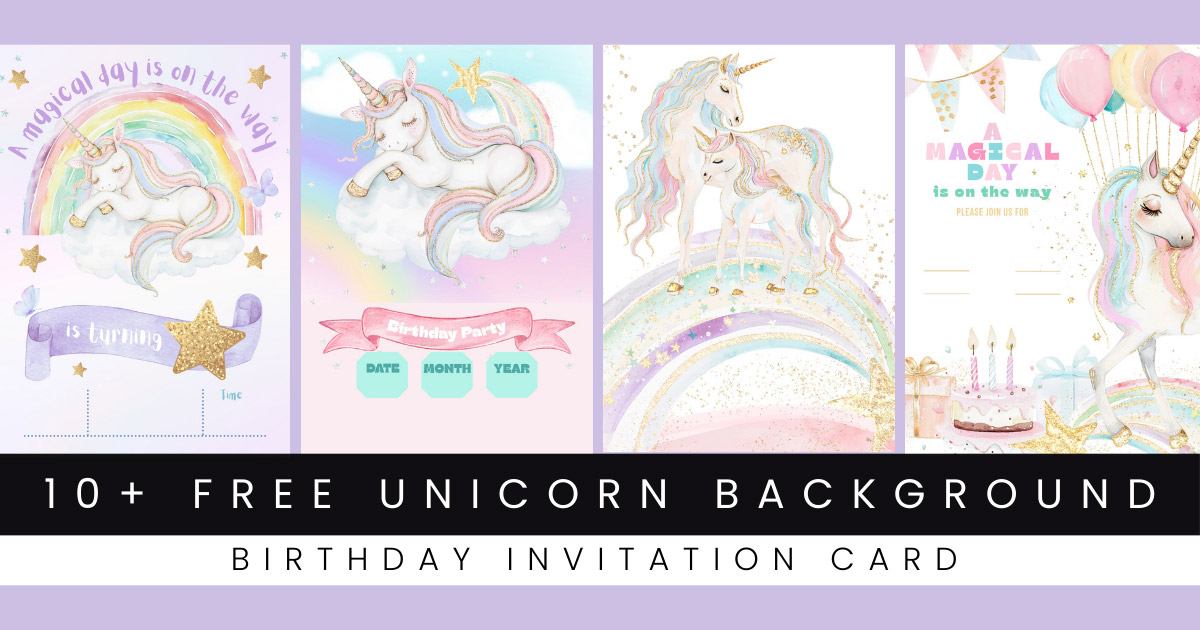 Free Unicorn Birthday Party Invitation Card Blank Background Templates
