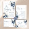 Navy Dusty Blue Wedding Invitation Suite Template | Boho Rustic Rose Pampas Grass Wedding Invite Card