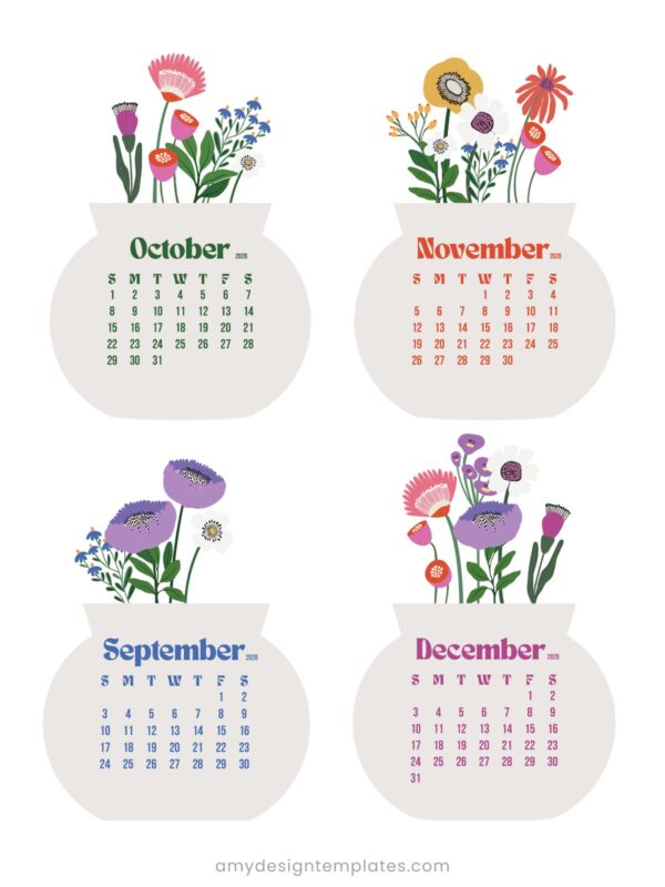 2027 & 2028 Bloom Flowers Printable Floral Desk Calendar DIY | Instant Download (SVG, PNG, PDF) 2027 & 2028 Bloom Flowers Printable Floral Desk Calendar DIY