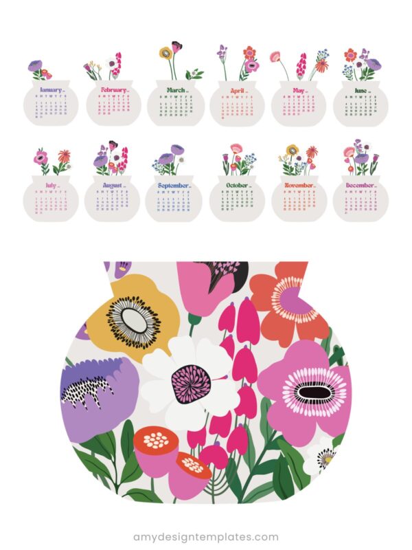 2027 & 2028 Bloom Flowers Printable Floral Desk Calendar DIY | Instant Download (SVG, PNG, PDF) 2027 & 2028 Bloom Flowers Printable Floral Desk Calendar DIY
