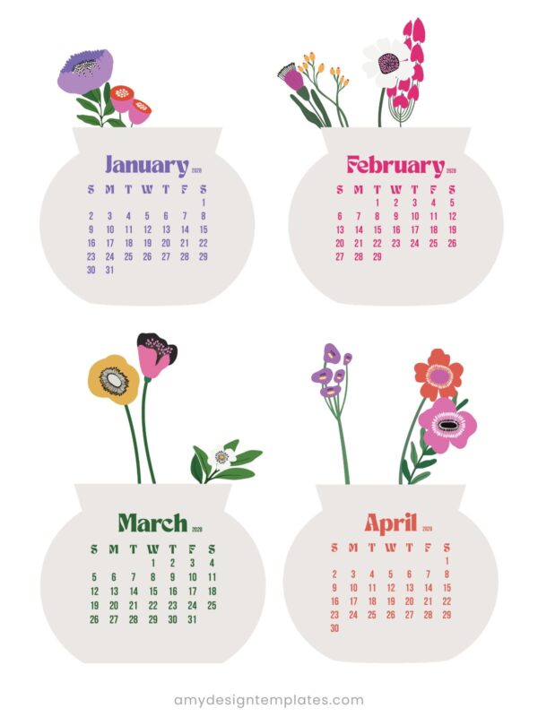 2027 & 2028 Bloom Flowers Printable Floral Desk Calendar DIY | Instant Download (SVG, PNG, PDF) 2027 & 2028 Bloom Flowers Printable Floral Desk Calendar DIY