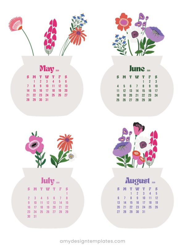 2027 & 2028 Bloom Flowers Printable Floral Desk Calendar DIY | Instant Download (SVG, PNG, PDF) 2027 & 2028 Bloom Flowers Printable Floral Desk Calendar DIY
