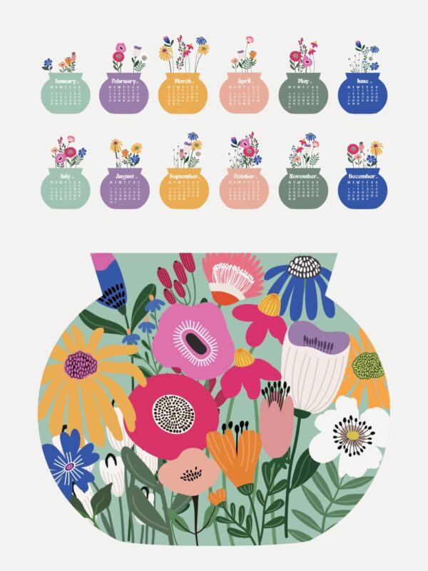 Bloom Flowers Printable Desk Calendar (2027 & 2028) | Abstract Floral SVG, PNG, PDF Template Bloom Flowers Printable Desk Calendar (2027 & 2028) – Abstract Floral SVG, PNG, PDF Template