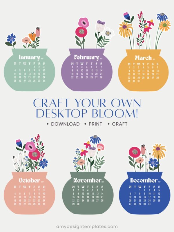 Bloom Flowers Printable Desk Calendar (2027 & 2028) | Abstract Floral SVG, PNG, PDF Template Bloom Flowers Printable Desk Calendar (2027 & 2028) – Abstract Floral SVG, PNG, PDF Template