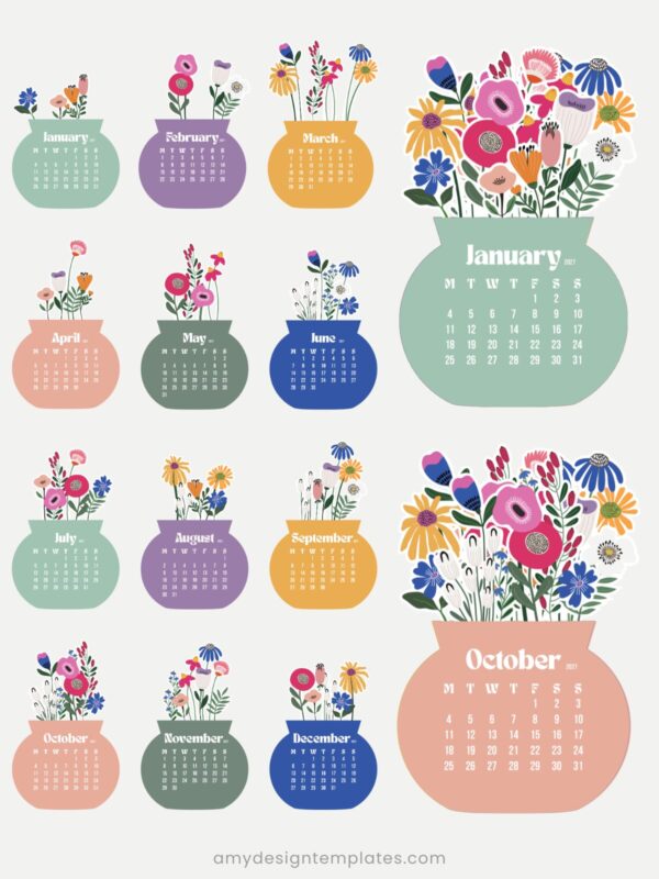 Bloom Flowers Printable Desk Calendar (2027 & 2028) | Abstract Floral SVG, PNG, PDF Template Bloom Flowers Printable Desk Calendar (2027 & 2028) – Abstract Floral SVG, PNG, PDF Template