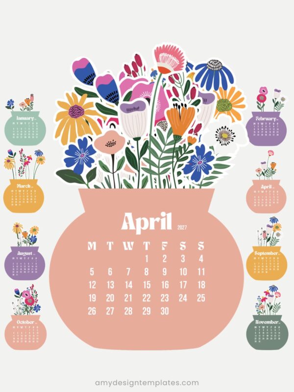 Bloom Flowers Printable Desk Calendar (2027 & 2028) | Abstract Floral SVG, PNG, PDF Template Bloom Flowers Printable Desk Calendar (2027 & 2028) – Abstract Floral SVG, PNG, PDF Template