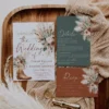 Rustic Western Wedding Invitation Suite Template, Boho Cowboy Boot Wedding Invite Set, Terracotta and Sage Pampas Grass, RSVP, Details, Wishing Well Card, Printable Editable Download