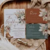 Rustic Western Wedding Invitation Suite Template, Boho Cowboy Boot Wedding Invite Set, Terracotta and Sage Pampas Grass, RSVP, Details, Wishing Well Card, Printable Editable Download