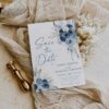 Dusty Blue Save the Date Card Template | Boho Floral Save the Date Wedding Announcement | Pampas Grass Navy Blue Wedding Dusty Blue Save the Date Template, Boho Floral Save the Date, Wedding Announcement, Pampas Grass Navy Blue Wedding, Editable Invitation Printable