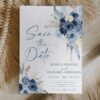 Dusty Blue Save the Date Card Template | Boho Floral Save the Date Wedding Announcement | Pampas Grass Navy Blue Wedding Elegant Save the Date Card Template, Dusty Blue and Navy Wedding, Floral Save the Date, Boho Chic Wedding Invitation, Corjl DIY