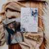 Dusty Blue Save the Date Card Template | Boho Floral Save the Date Wedding Announcement | Pampas Grass Navy Blue Wedding Boho Dusty Blue Save the Date Template - Editable Wedding Announcement Card