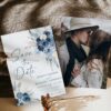 Dusty Blue Save the Date Card Template | Boho Floral Save the Date Wedding Announcement | Pampas Grass Navy Blue Wedding Boho Dusty Blue Save the Date Template - Editable Wedding Announcement Card