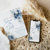 Boho Dusty Blue Save the Date Template - Editable Wedding Announcement Card