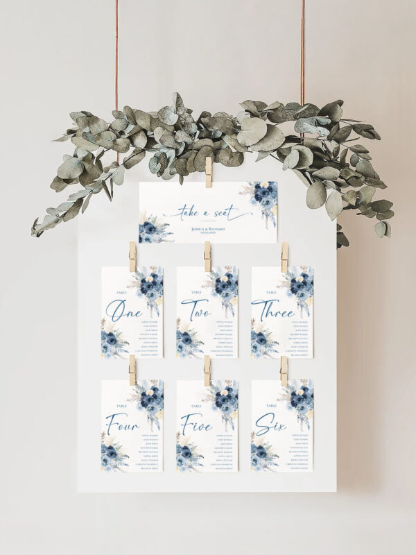 Navy and Dusty Blue Wedding Invitation Bundle | 50+ Editable Boho Stationery Templates Mega Bundle Navy Blue and Dusty Blue Wedding Seating Chart Card Templates Amy Design