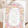 Wildflower Wedding Invitation Template Editable Botanical Garden | Watercolor Floral Arch Wedding Invite Wildflower watercolor wedding invitation with pink roses, peonies, lilies, daisies, botanical greenery, and elegant floral arch design