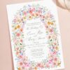 Wildflower Wedding Invitation Template Editable Botanical Garden | Watercolor Floral Arch Wedding Invite Wildflower watercolor wedding invitation with pink roses, peonies, lilies, daisies, botanical greenery, and elegant floral arch design