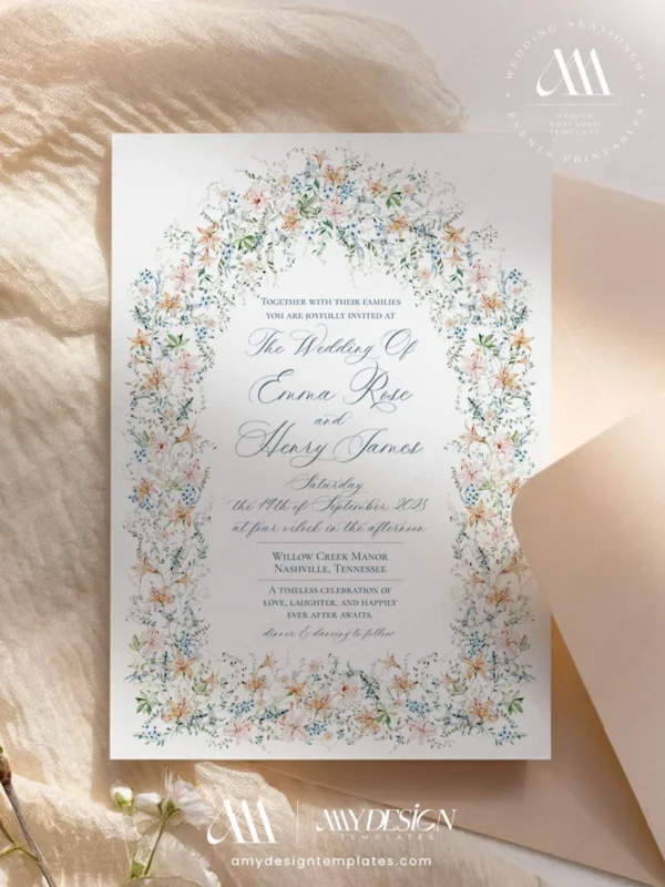 Wildflower Arch Wedding Invitation Template Wildflower Arch Wedding Invitation Template Card