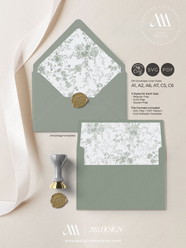 Sage Green Floral Envelope Liner Template Amy Design
