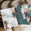 Boho Western Wedding Invitation Template Printable | Cowboy Boots Pampas Grass Wedding Invite | Editable Double Sided Teal Floral Marriage Card