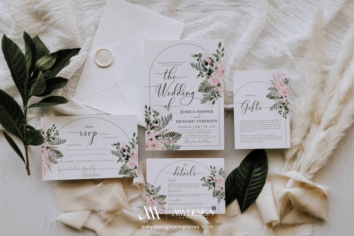 Blush Floral Arch Wedding Invitation Suite Template Printable | Eucalyptus Greenery RSVP Card Set Save The Dates Blush Floral Arch Wedding Invitation Suite Template Printable | Eucalyptus Greenery RSVP Card Set Save The Dates