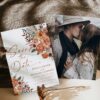 Terracotta Rust Floral Save The Date Card Template Printable | Bohemian Autumn Rose Announcement | Double Sided Photo Wedding Stationery