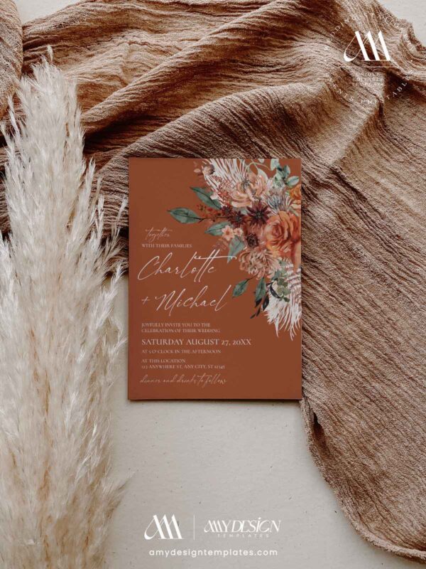 Terracotta Emerald Olive Wedding Invitation Suite Template Printable | Rust Green Floral RSVP Card Set | Boho Autumn Botanical Marriage Terracotta Emerald Olive Wedding Invitation Suite Template Printable | Rust Green Floral RSVP Card Set | Boho Autumn Botanical Marriage Invite